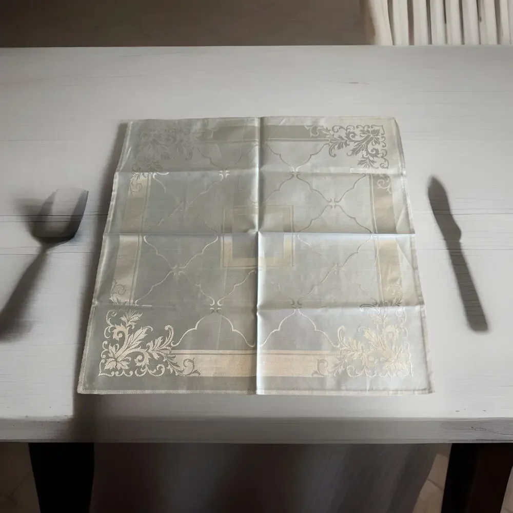 6 - Light Green Mint Silver Design Floral Cloth Dinner Party Napkins 18”x18”